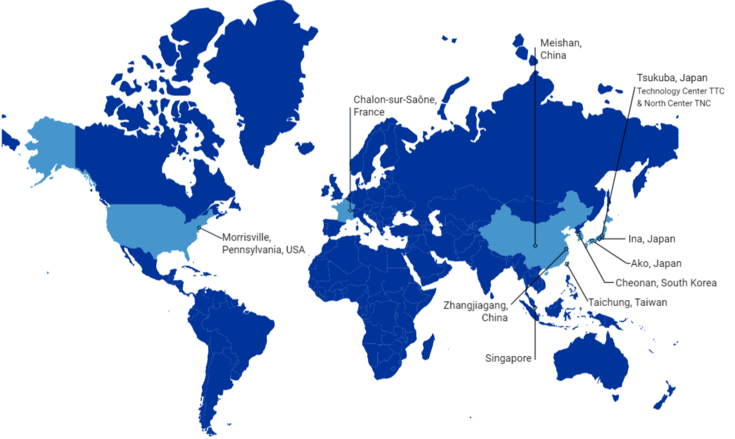 Map of Air Liquide Specialty Material centers